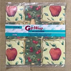 Vintage Cleo Apple Print Gift Wrap Wrapping Paper NOS Farmhouse Farm Core Rustic